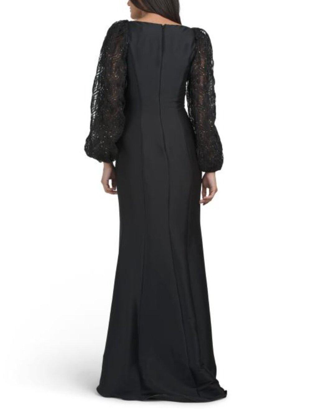 BADGLEY MISCHKA Embroidered Lace Puff Sleeve Mermaid Gown - Picture 2 of 7